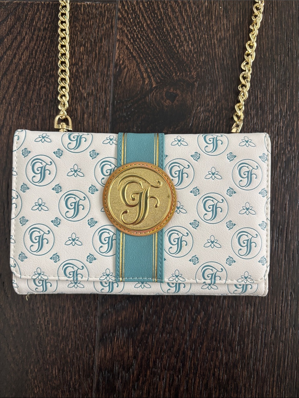 Loungefly White and Blue Monogram Crossbody with Gold Chain - Picture 2 of 10
